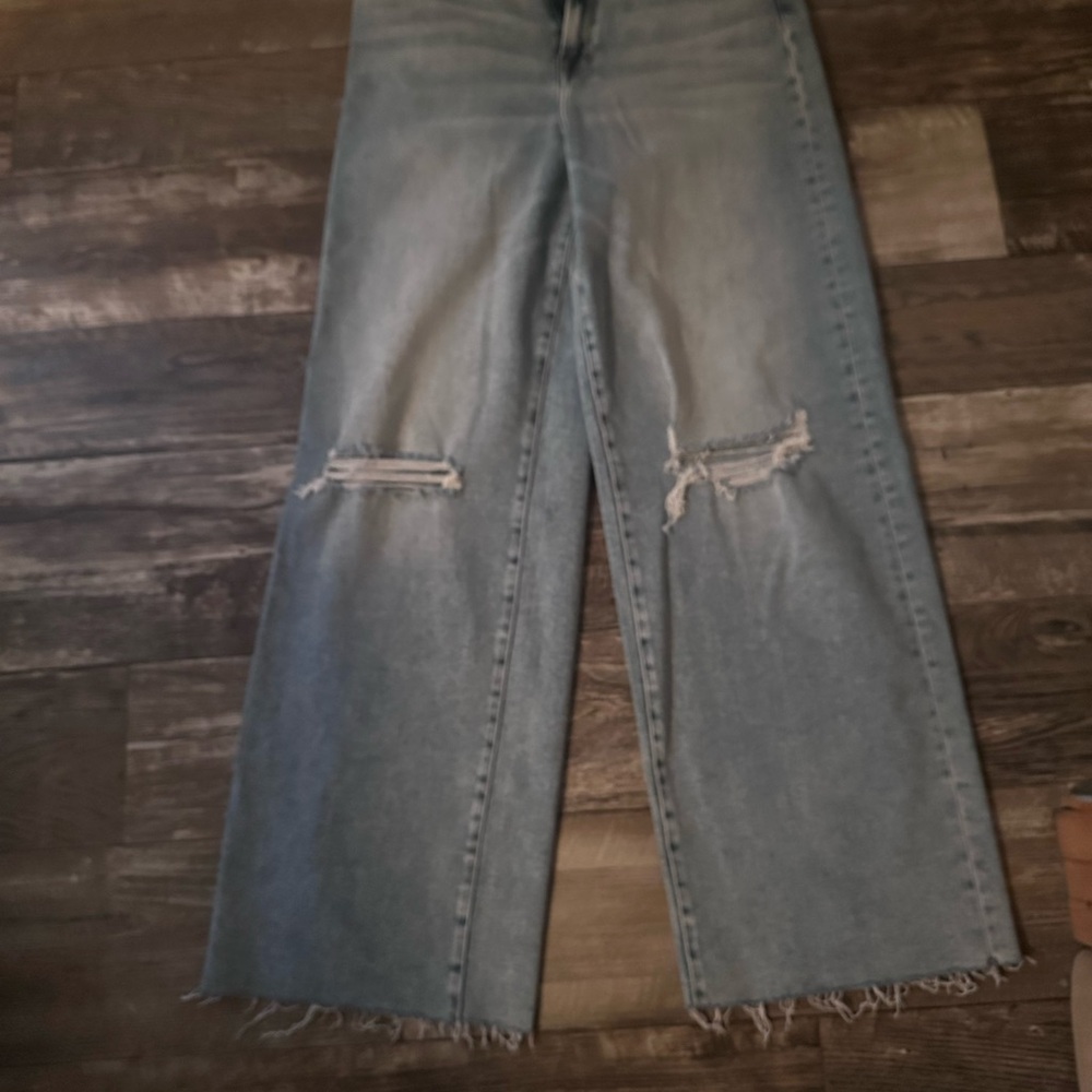 Wide Leg Distressed Light Blue Jeans
